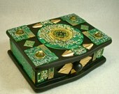 Recycled Jewelry Box Vintage 24k CIRCUIT BOARDS Black Wood