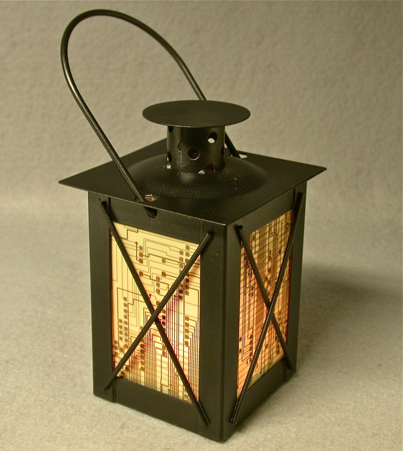 RECYCLED CIRCUIT BOARD Geek Vintage Black Metal Lantern Candle Holder
