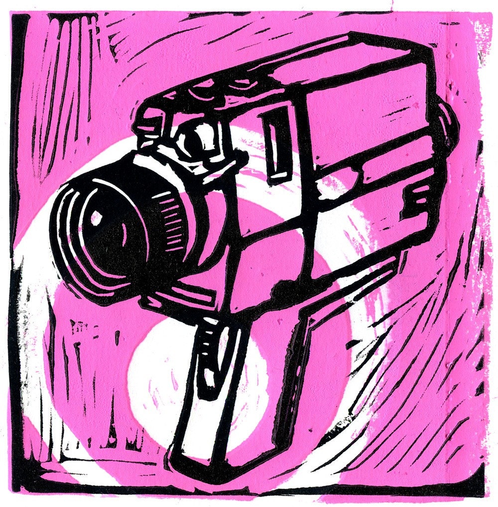 super 8 camera - linocut