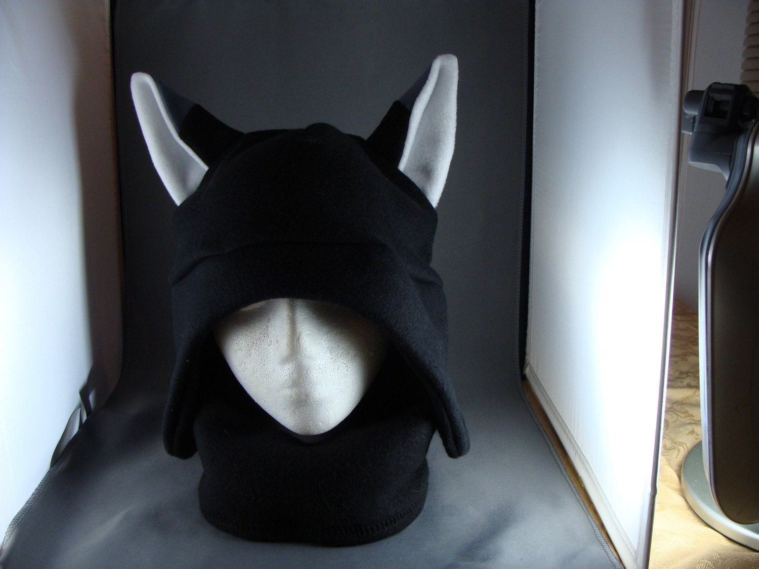 Black Cat  Pink Ears Earflap neckwarmer   Beanie Animal Fleece Hat Anime Lolita Cosplay Skiing Snowboarding Gothic Punk AVIATOR