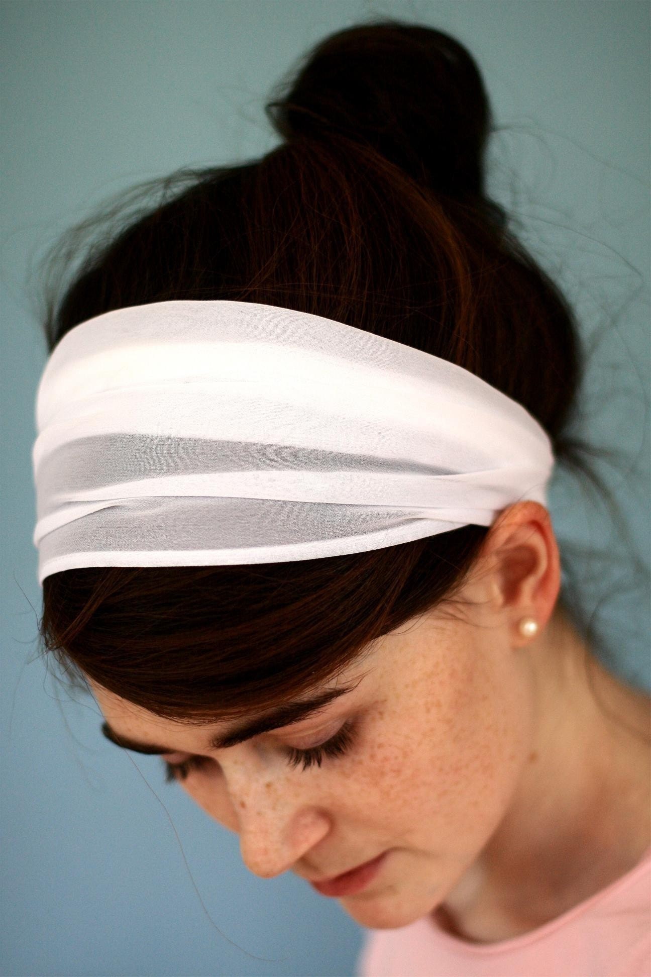 Chiffon Headband CONVERTIBLE headcoverng Hair Scarf Head hair veil covering Pure White