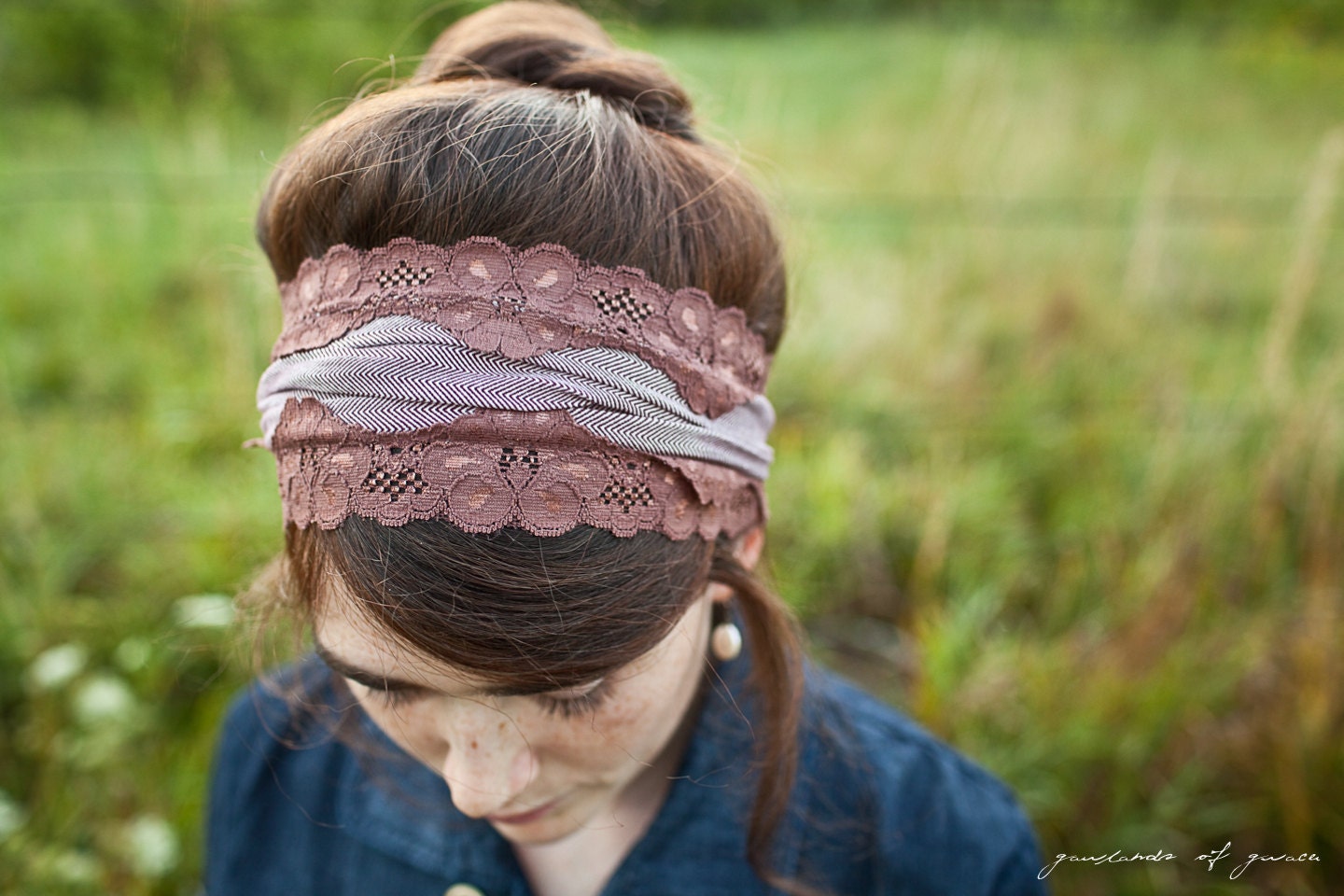 stretch Raspberry Mocha headband- fall winter Tweed hair accessory