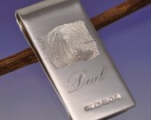 Personalised Fingerprint Money Clip. Your print hand engraved onto a handmade sterling silver money clip.