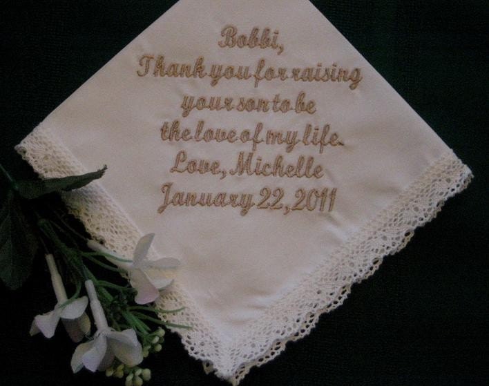 Personalized Wedding Gift-Wedding Handkerchief-Ivory - for Mother of the Groom with Gift Box 99S includes shipping in the US