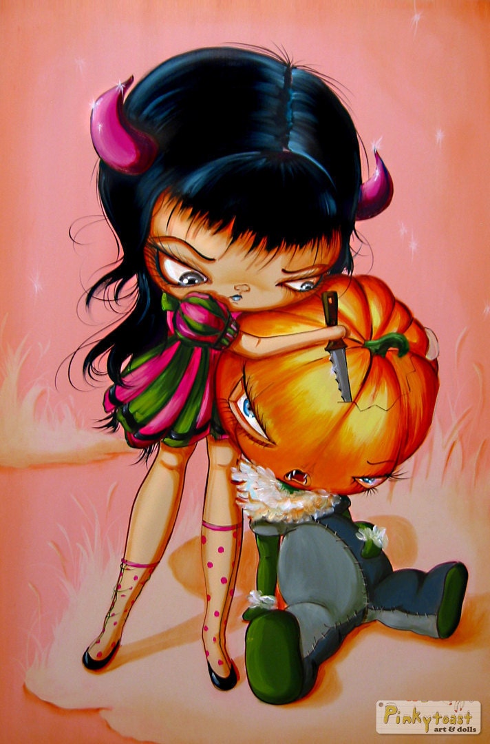 Little Pumpkin and the Pumpkin Pie Maker-Big Eyed Halloween-Pinkytoast Art Print