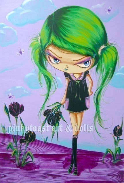 Big Eyed Twilight Tulip Girl-Pinkytoast Art Print-6x9
