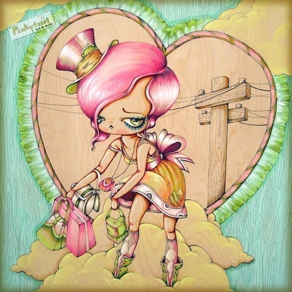 SALE-Lil Brooklyn Bag Lady-Pinkytoast Art print 8x8