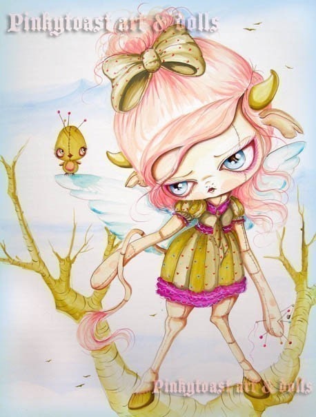 Horned Angel and her Pin Cushion Peep-Pinkytoast Art Print-8x10