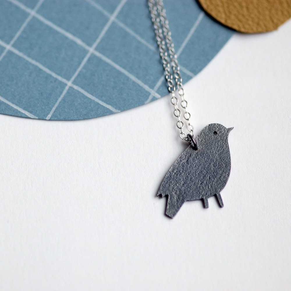 Simple Bird Necklace in oxidized sterling silver. LAST PIECE