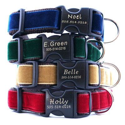 Lazer Etched Personalized Velvet Dog Collar - 14 colors