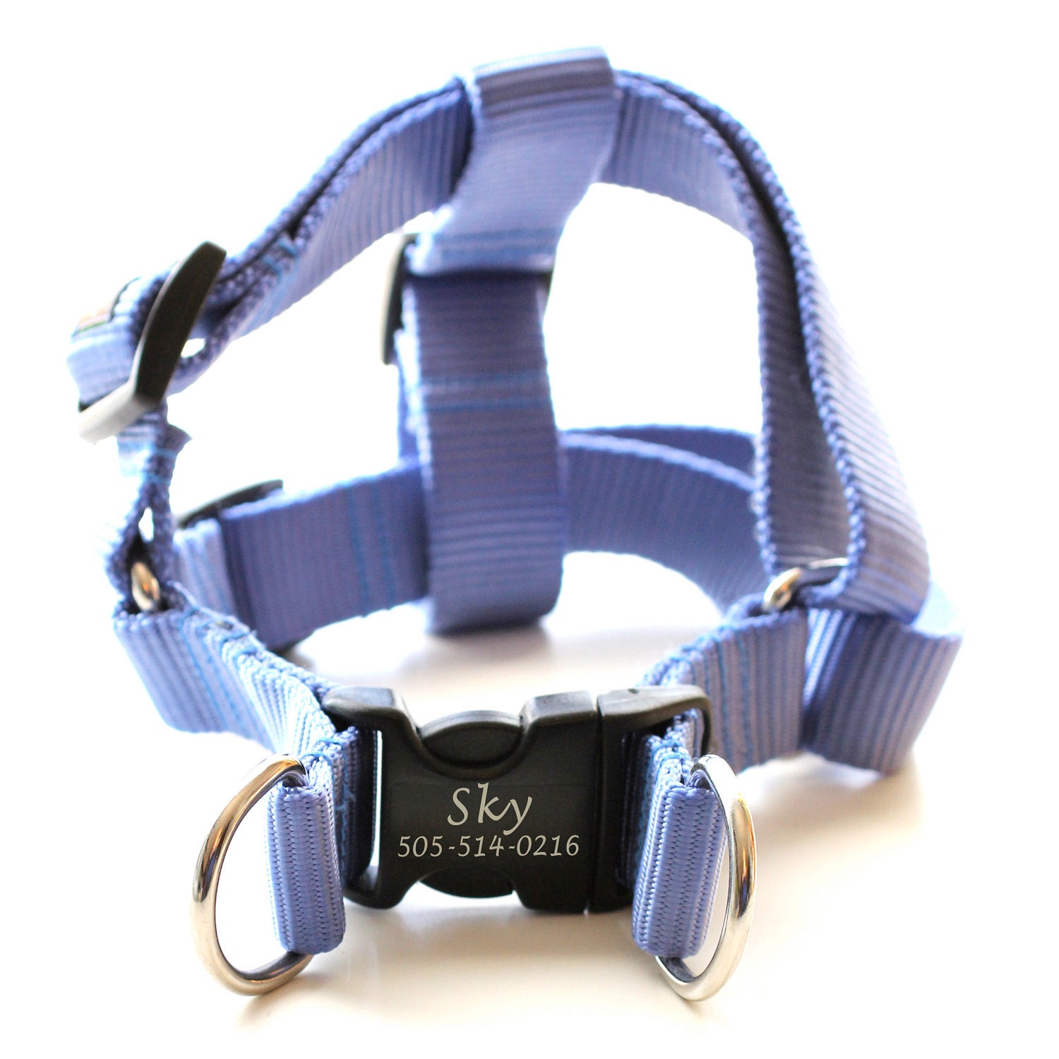 Laser Engraved Personalized Webbing Dog Harness - 18 colors