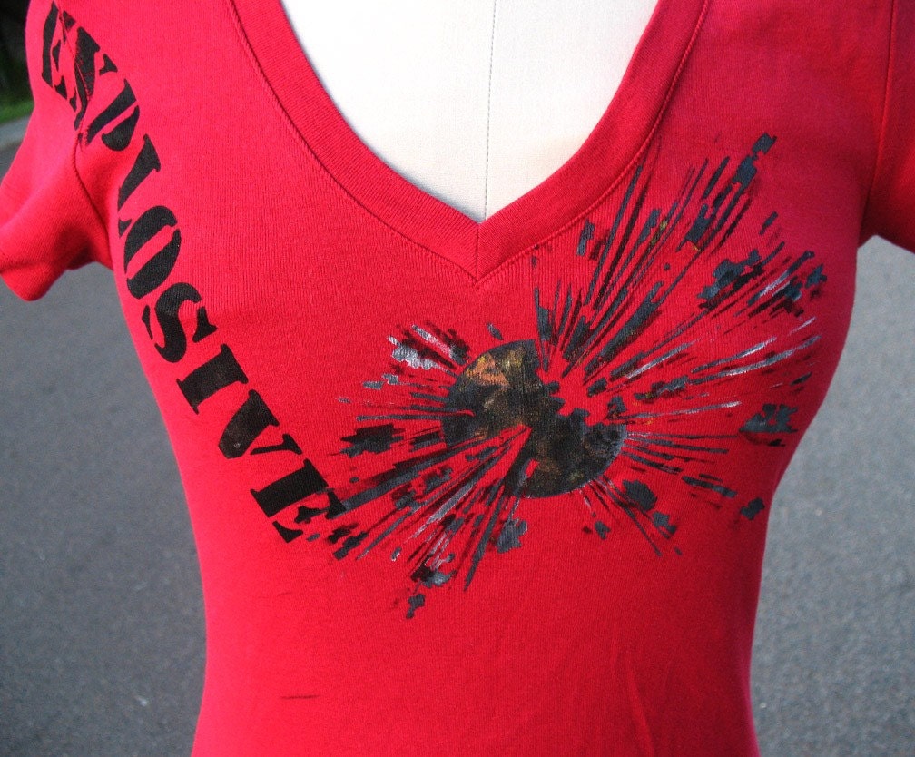 Deep V Explosive TNT tshirt Red and black Safety Third shirt Explosion front Dynamite back wedding dress gown