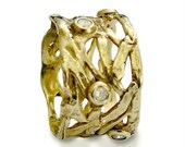 Diamonds wedding ring - 14k yellow gold diamonds braided band - The love of your life