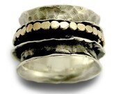 Sterling silver and  yellow gold  wide spinner ring - Wild love