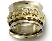 Wide 14k white gold band with  yellow gold spinner inlaid diamonds - New beginning