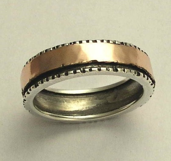 Sterling silver unisex band with rose gold spinner - Love story