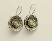 Sterling silver combined gold earrings inlaid blue opals - Hold my breath