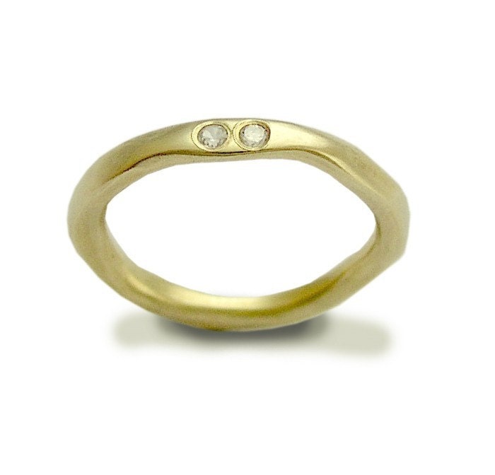 Diamonds engagement ring - 14k yellow gold engagement ring with 2 diamonds - Ensemble.