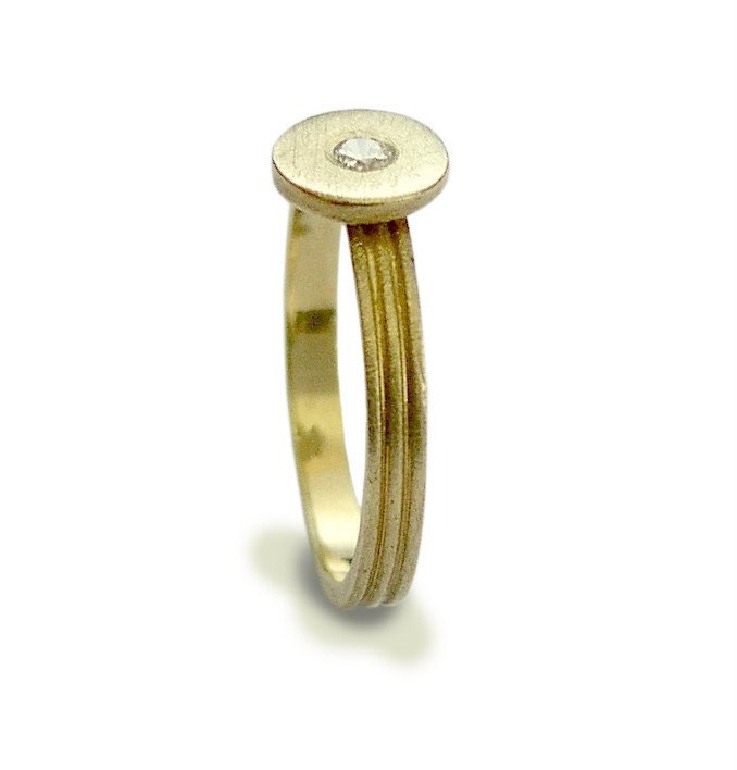 14k yellow gold diamond solitaire engagement, simple, modern ring - Endless love
