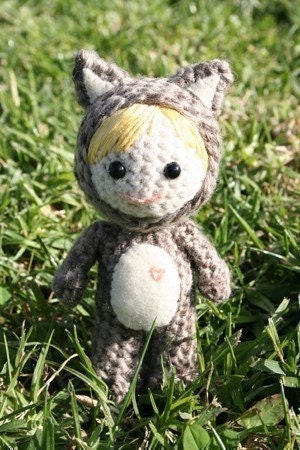 Crochet Pattern- Celia dressed as a cat amigurumi doll
