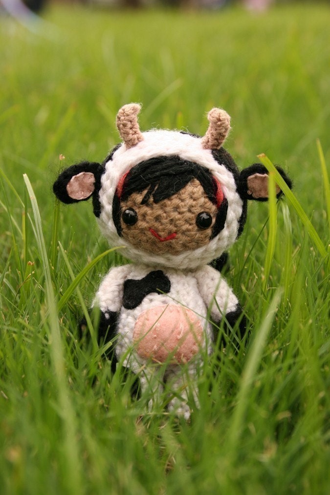 Crochet Pattern- Bess in the cow costume amigurumi doll