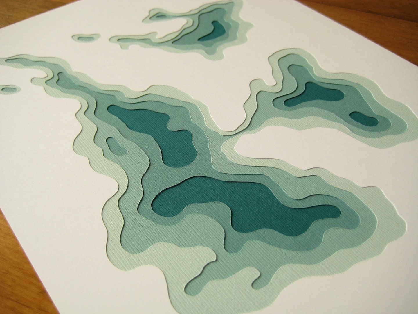 Topography in Teal No. 5 (8 x 10 original papercut)