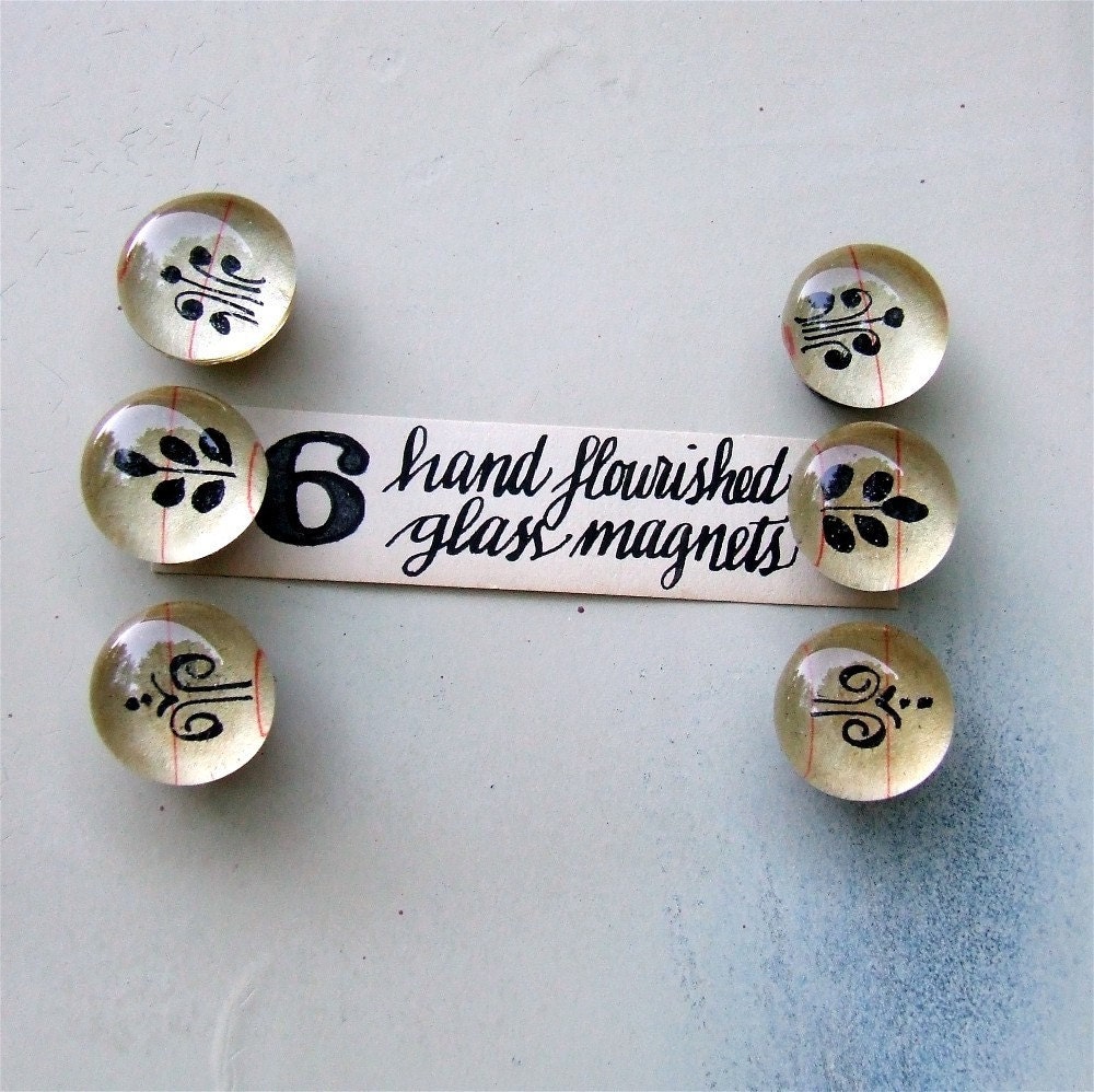 Hand Flourished Glass Magnets (set of six)