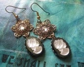 Emma - Vintage Glass Cameo and Rhinestone Earrings