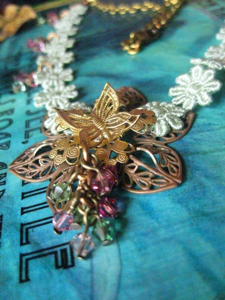 Tourmaline Day Dreams - Filigree Butterfly Necklace
