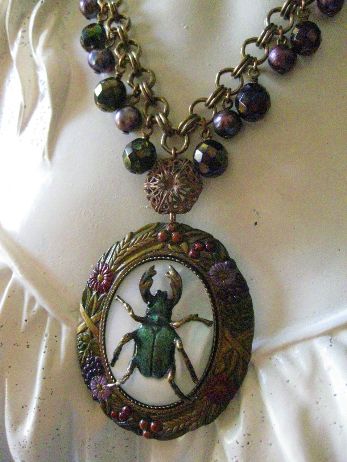 Feast of Fancy  - Lamprima latreillii (Stag Beetle) Specimen - Cameo Necklace / Victorian Curio Collection