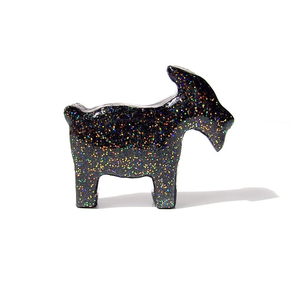 Goat Figurine (Black with Rainbow Glitter)