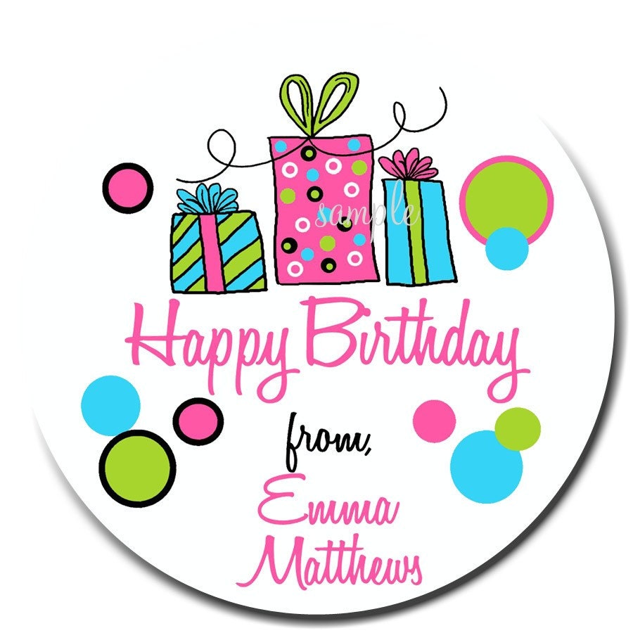 Birthday Gift Stickers, Littlebeane Birthday Gifts, NEW HOT COLORS, Children, Kids, Favor, Polka Dots, Set of 12