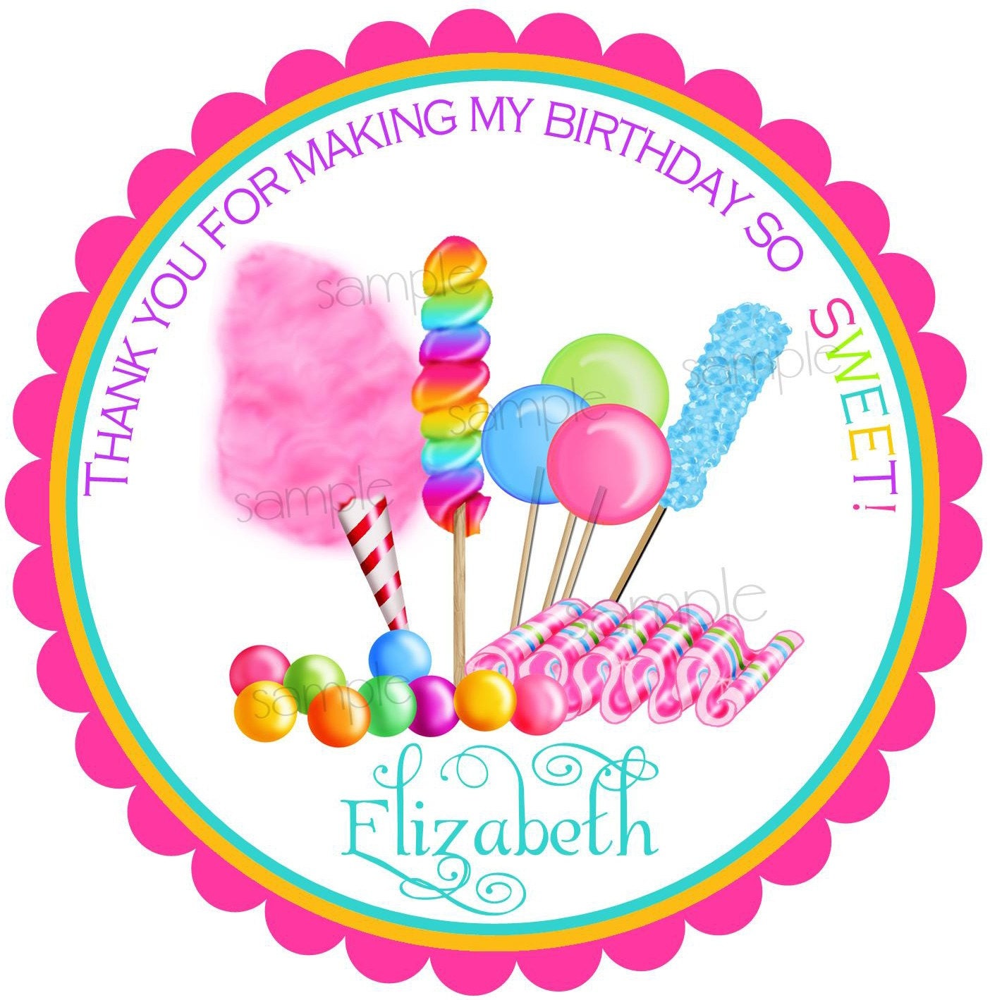 Candyland Stickers, Candy Circus,Sweet shop, Birthday party, Candy, Lollipop, Gumballs,Birthday, Children, Labels, favor, Il_570xn