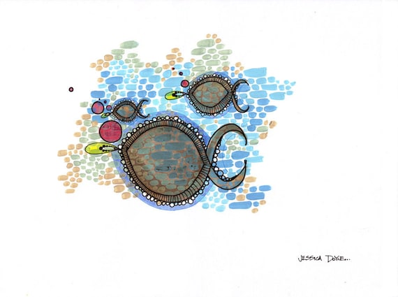 Iridescence - original school of three fish illustration