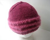 hand knit fuschia pink mohair hat