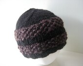 hand knit black and brown wool hat