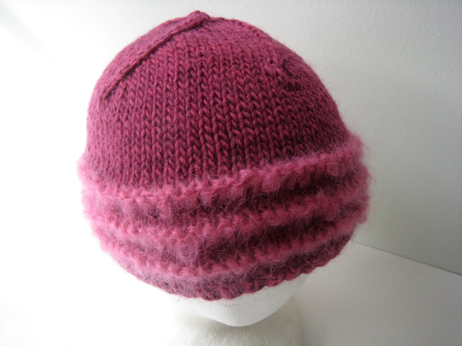 hand knit fuschia pink mohair hat