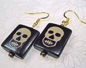 Wooden Skull Beads Dangle Earrings