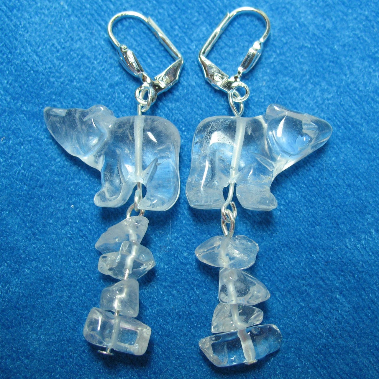Ghost Polar Bear Cubs on Ice Chips Quartz Dangle Earrings with Sterling Silver Lever Earwires