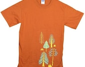 SALE /// TREES FOREST Illustration Burnt Orange Adult Tshirt