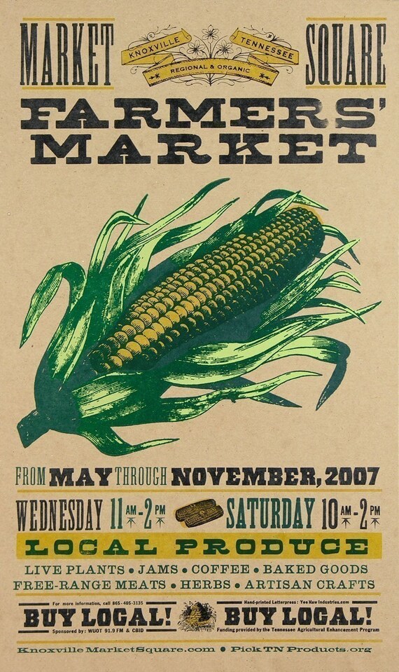FARMERS MARKET CORN HAND PRINTED LETTERPRESS POSTER