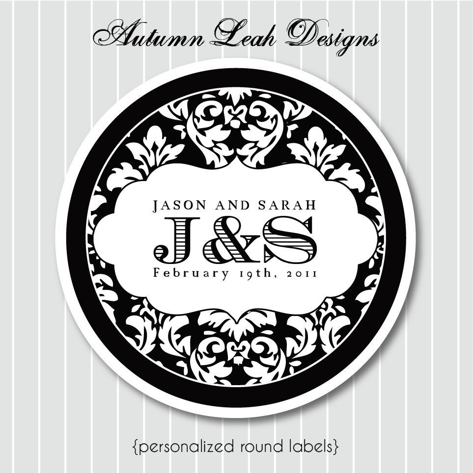 Personalized Stickers -- Damask Wedding Monogram  -- Personalized Stickers, Labels, Wedding Stickers, Wedding Favors -- Choice of size
