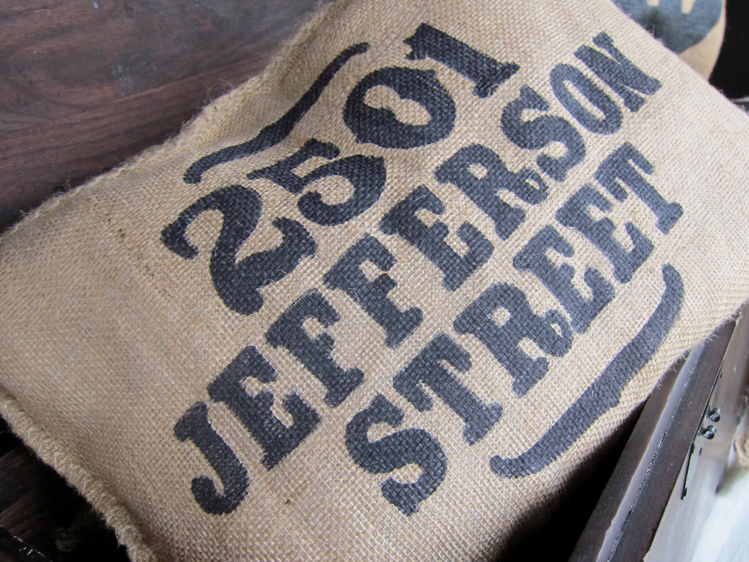 Burlap Charley Pillow - put your custom zip code here