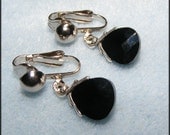 Clip On Earrings Silver and Jet Black Swarovski Crystal, Non Pierced Earrings, Black Clipons MADE TO ORDER