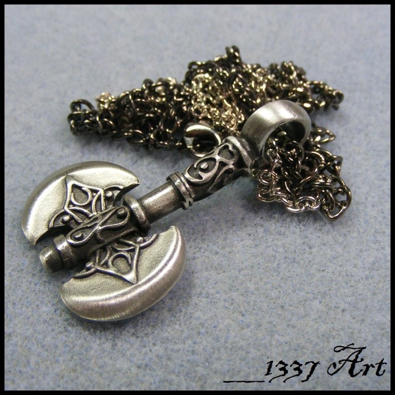 Battle Axe Necklace with Double Chains / Necklace for Men / Unisex Jewelry / Father's Day Necklace