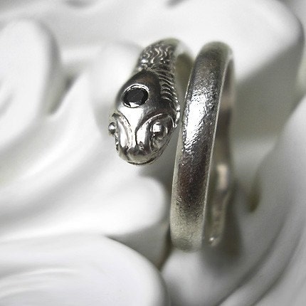Serpent Ring - black diamond and RECYCLED sterling silver