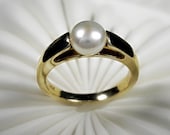 Pearl Engagement Ring - Cultured button pearl and 14K yellow gold