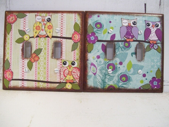 Decoupaged Double Light Switch Plate Covers (2)  - Owls and other Fun Designs MADE TO ORDER - By Gifts And Talents