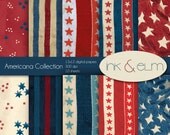 Americana Digital Paper,  Vintage Americana Backgrounds, 4th of July Digital Scrapbook Paper, Independence Day Paper, Primitive, Stars