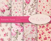 Roses Digital Paper Shabby Chic Style,  Vintage Floral and Rose Paper, Floral and Roses Digital Scrapbook Paper, Printable Rose Papers